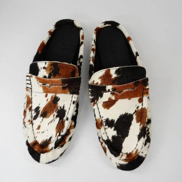 Steve Madden Rafe Penny Loafer MULES Slip On Size 6.5 Brown Cow Calf Hair EUC - Picture 8 of 16